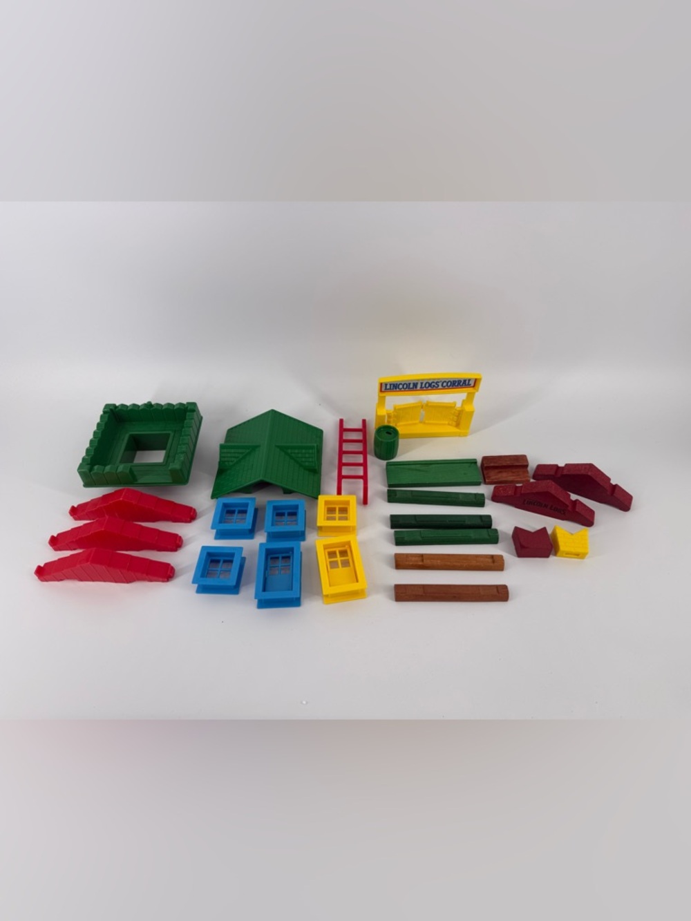 Vintage 1998 Lincoln Logs 25 Pieces Guard Tower Roof Windows Doors Logs Corral